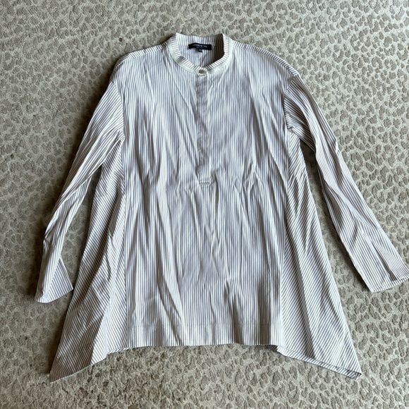 Lafayette 148 New York Valen Neutral Striped Asymmetric Hem Top Blouse, size S - Picture 2 of 7
